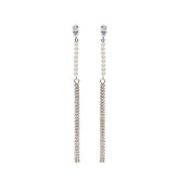 Lovett and Co. Crystal Pearl Long Drop Earrings Silver